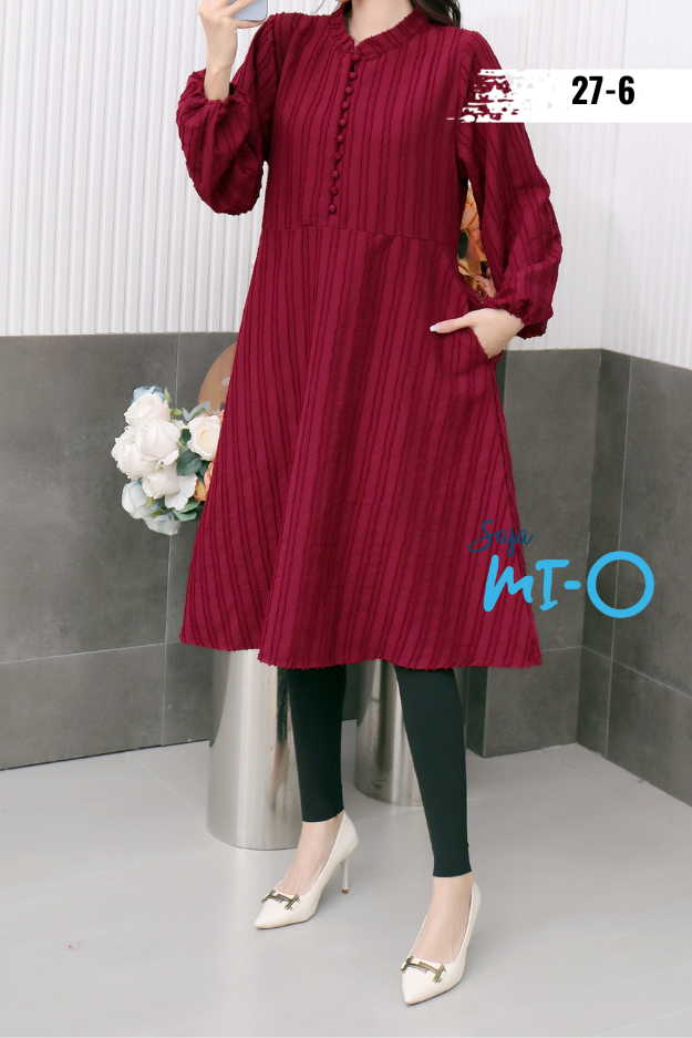Straight Striped Long Sleeve Midi Dress