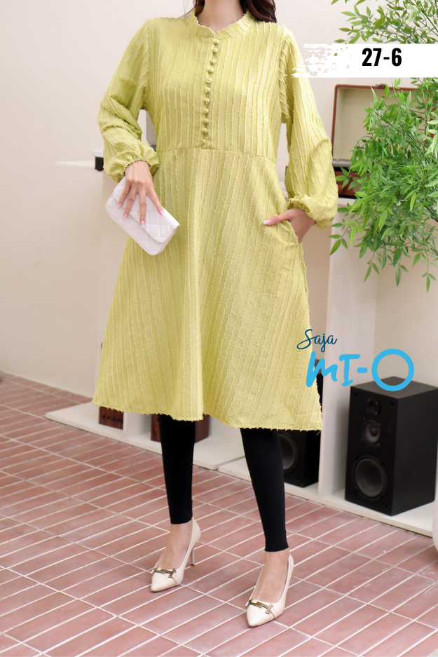Straight Striped Long Sleeve Midi Dress