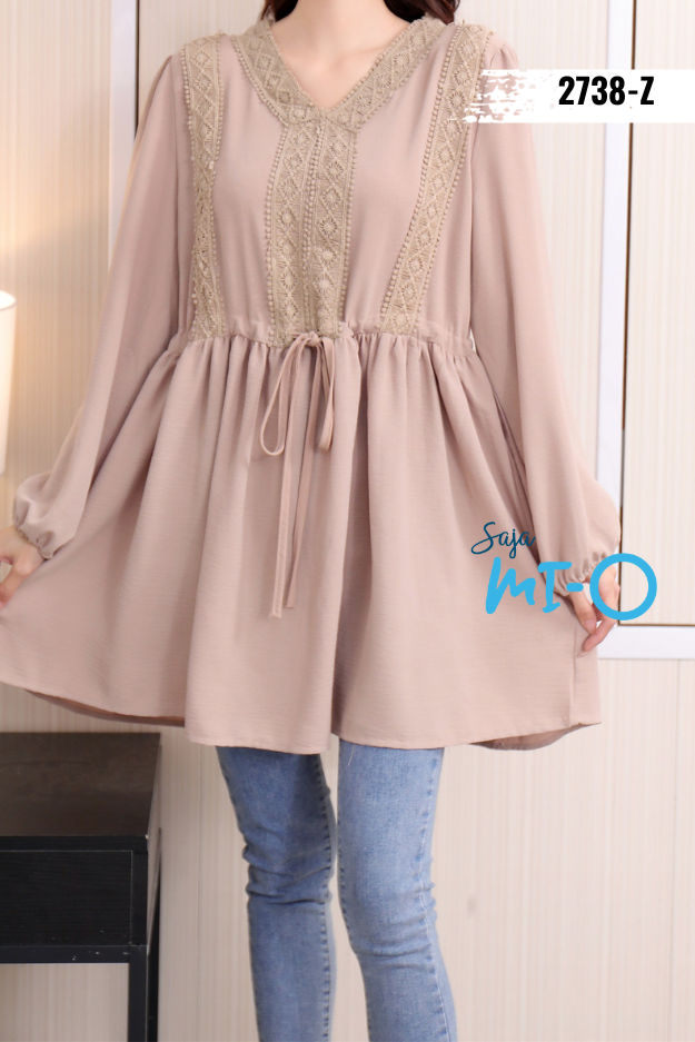 V Neck Tunic Blouse Lace Patchwork Tops
