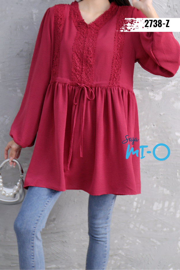 V Neck Tunic Blouse Lace Patchwork Tops