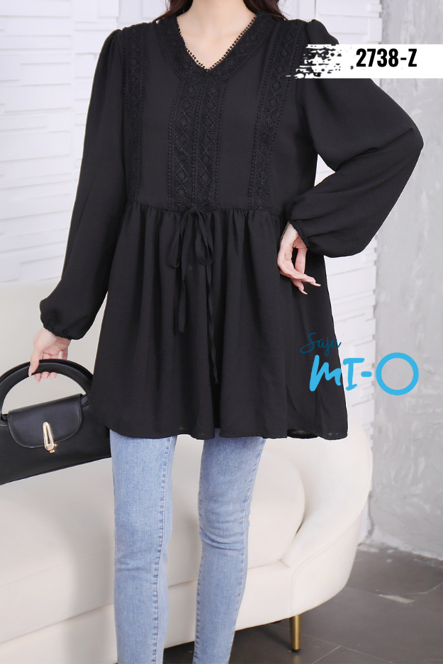 V Neck Tunic Blouse Lace Patchwork Tops