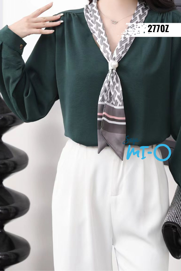 V- Neck Scarf Design Long Sleeve Top