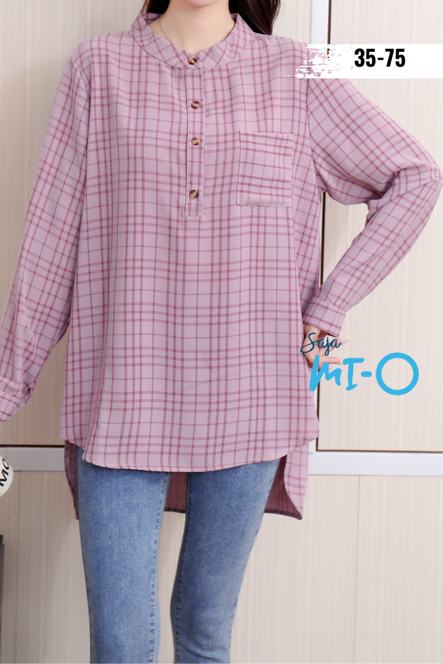 Long Sleeve Checked Top