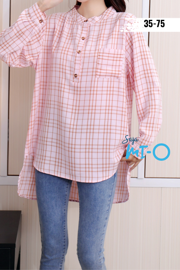 Long Sleeve Checked Top