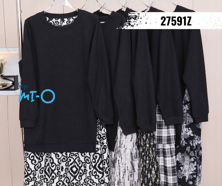 Floral/Checkered Base + Black Solid Tunic (One Piece Top)