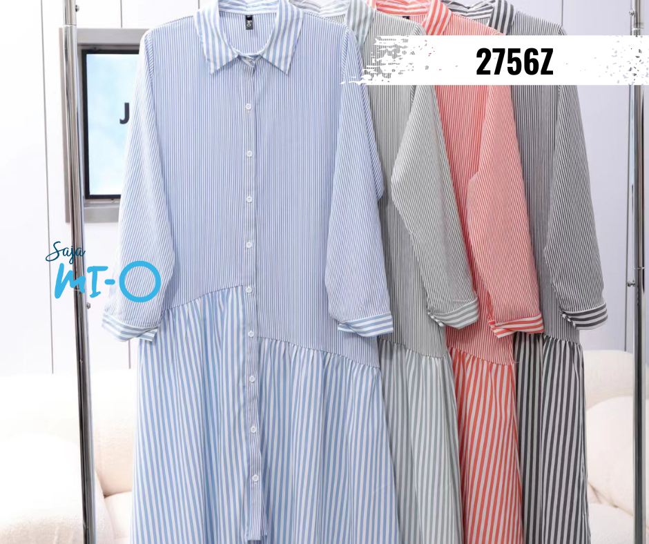 Straight Striped MIdi Dress with Collar