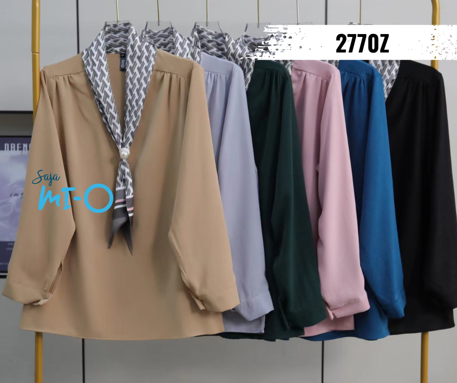 V- Neck Scarf Design Long Sleeve Top