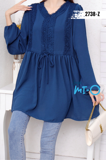 V Neck Tunic Blouse Lace Patchwork Tops