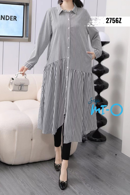 Straight Striped MIdi Dress with Collar